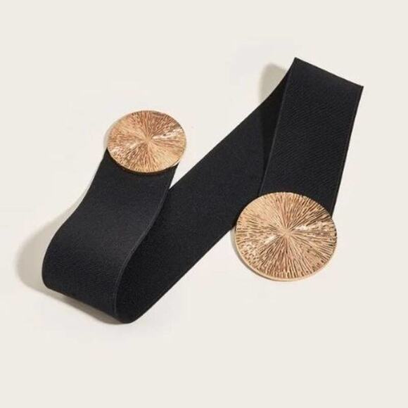 2/$30 NEW Elastic Wide Corset Safe Waist Belt Metallic Snap Buckle Black Cinched - Picture 6 of 14